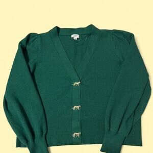 Crown & Ivy green cardigan with cheetahs at the buttons Size XXL